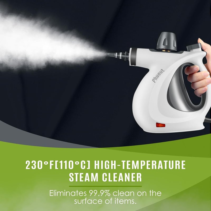 Phueut Pressurized Handheld Multi-Surface Natural Steam Cleaner with 12 pcs Accessories, Multi-Purpose Steamer for Home Use, Steamer for Cleaning Floor, Upholstery, Grout and Car (Grey) - Image 5